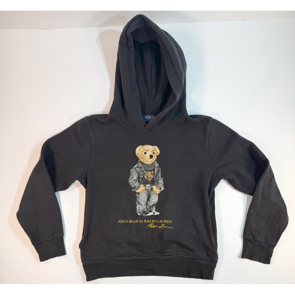 Polo Ralph Lauren Boys Polo Bear Biker Jacket Hoodie Black Size M 10-12